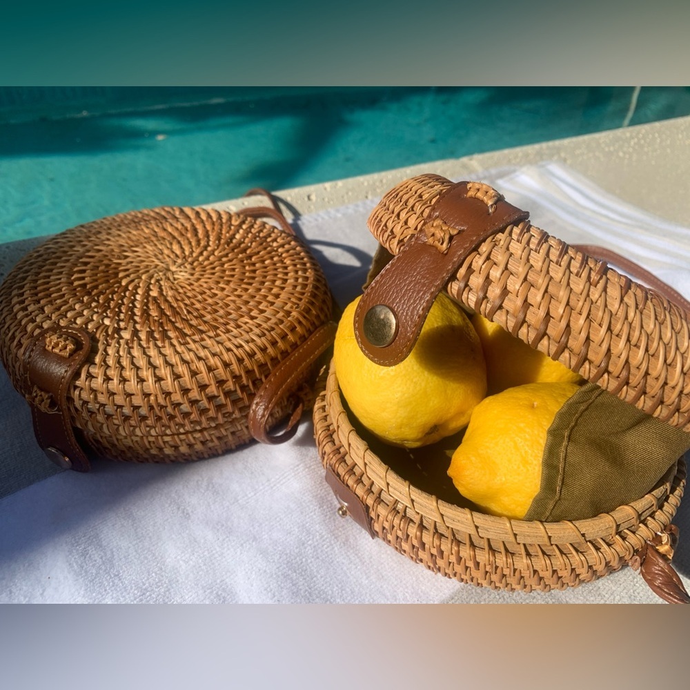(2) PENELOPE CASE Brown Rattan Crossbody Bags SIZE 7" Cottagecore Garden Girl